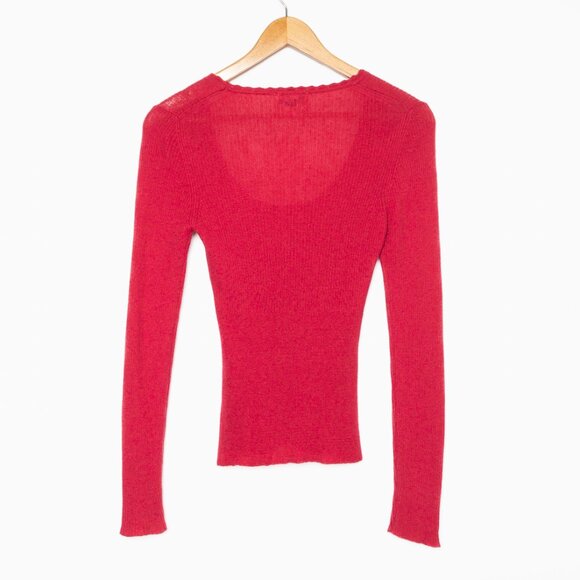 SOLD - Rouje Terry Alpaca Wool Red Knit Long Sleeve Top - FR 36 / US 4 / S - Picture 3 of 12